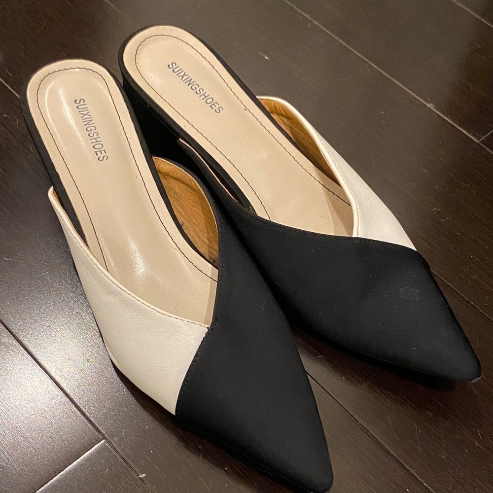 Women's Black and White Mules